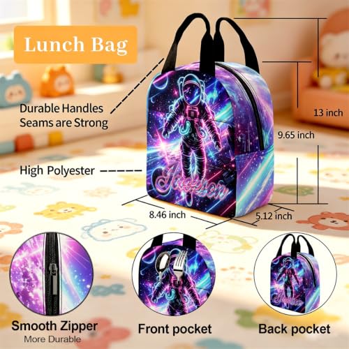 Image of Custom Kids Backpack for Boys Toddler Backpacks Back to School Bookbag Set | Kid Personalized Backpack with Lunch Bag Boys Kindergarten Elementary Preschool Daypack Birthday Gifts Neon Sci-Fi Space Man