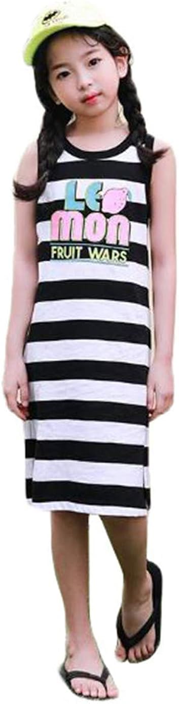 チューカー 子供ワンピース キャミワンピース ボーダー柄 袖なし スリット入り 海外 コットン ロングドレス Aラインワンピース 可愛い パジャマ 夏用 部屋着 お出かけ スウェット 室内着 プリント プレゼント