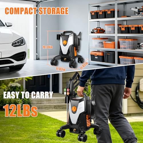 Image of Electric Pressure Washer 4500PSI 2.8 GPM High Pressure Washer with Anti-Tipping Technology, 4 Quick Connect Nozzles, Stainless Steel Spray Wand, Electric Power Washer for Cars /Fences /Driveways /Home