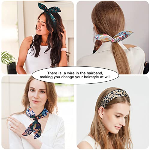 Yeshan Wire Headbands For Women, Wired Twist Bow Headbands, Polka Dot Leopard Floral Print Hair Tie Hair Scarf Headbands Rabbit Ears Headbands For Women Girls,Pack Of 9 #TOP4