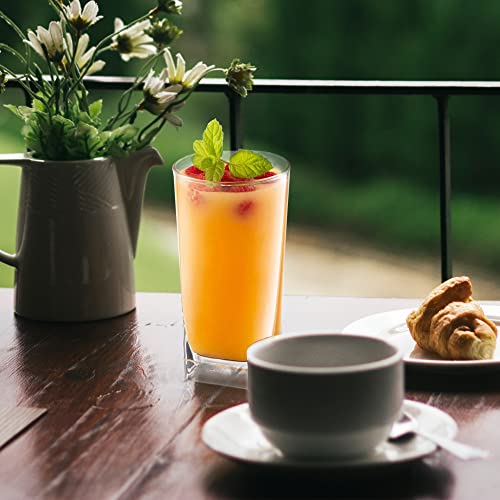 Highball Glasses [Set Of 4] + 4 Stainless Steel Straws, 16 Oz Lead-Free Crystal Clear Glass, Elegant Drinking Cups For Water, Wine, Beer, Cocktails And Mixed Drinks - Round Top, Square Bottom #TOP3