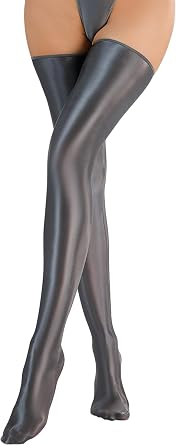 FEOYA Shiny Thigh High Socks for Women Oil Glossy Sexy Sheer Ultra Shimmery Stockings Metallic Smooth Over Knee High Tights