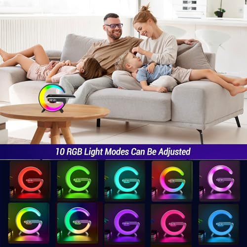 Les-Theresa G Light Wireless Charger Wireless Speaker Charger Light with Bluetooth Speaker Bedside Lamp G Atmosphere Lamp with Alarm Clock for Adults Kids Gifts (Black) - Image 5
