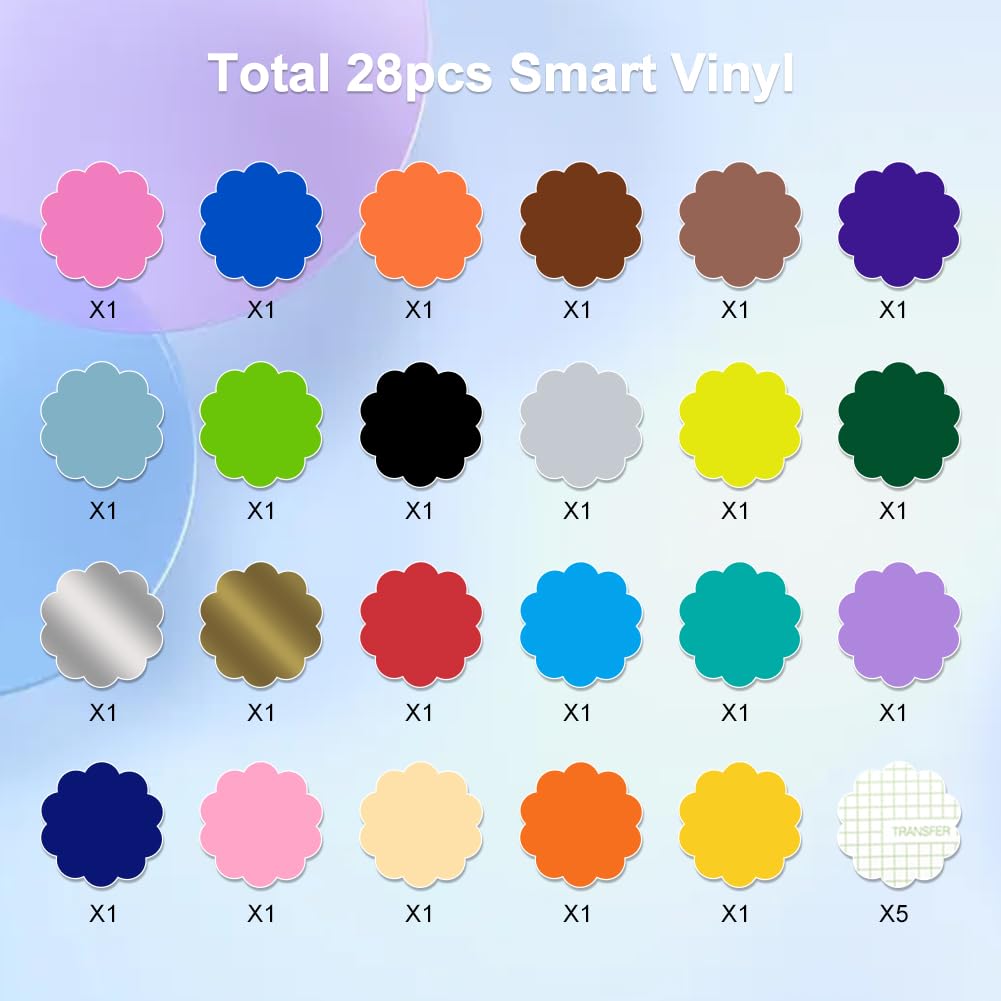 23 colori Smart Adhesive Vinyl Permanent per Cricut Joy Xtra, Smart Vinyl Permanent con 5 pellicole di trasferimento 24x30,5cm autoadesive, pellicole viniliche kit per plotter vinilico per fai da te