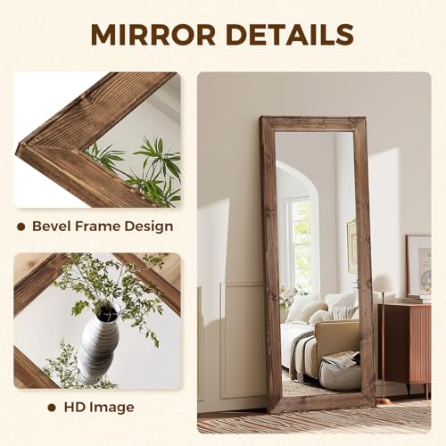 Image of 58x22in Full Length Mirror, Rustic Brown Beveled Wood Frame