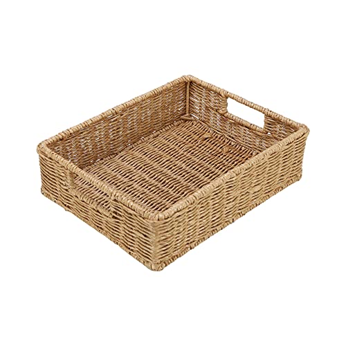 Image of DECOWAY Wicker Seagrass Kauna Grass Water Hyacinth Rattan Cane Storage Rectangular Basket - (Beige Color) (12 inchL X 8 inchW X 4 inchH)