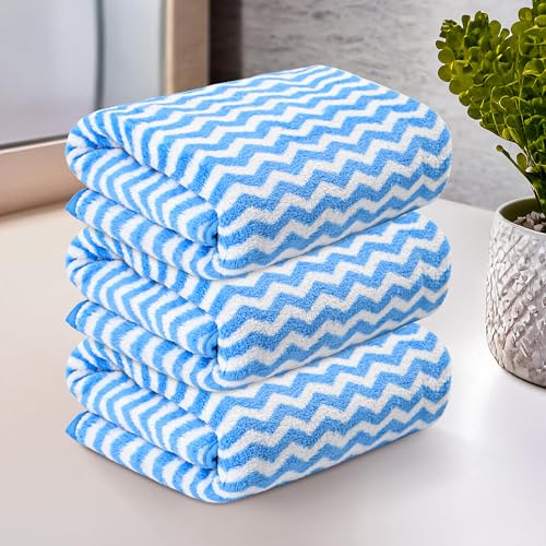 Image of Kuber Industries 3 Pcs Microfiber 19x38 Inch Soft Face Towels for Women and Men | 280 GSM Quick Dry & Absorbent Hanging Hand Towels for Wash Basin Bathroom, Kitchen and Home | Zig Zag - Blue