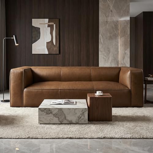 Image of Leather Sofa, 92.5 inch, Modern, Vintage, Luxury, for Living Room, Home Seating | 2026 New Luxury Curved Leather Sofa for Living Room, Soft Comfort Luxury Sofa with Vintage Leather Character, Home Seating