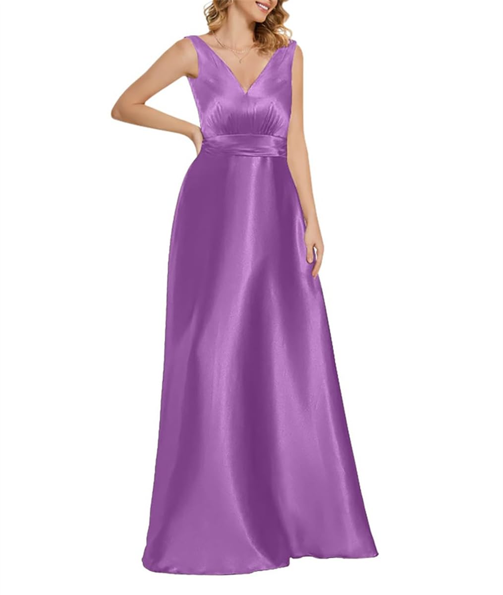Wseyu Women's Lilac Floor Length Formal Evening Prom Gowns Solid Satin Christmas Party Dresses Off Shoulder Anniversary Dresses Uk22