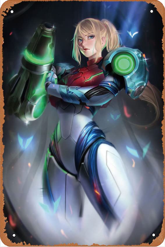 Metroid Samus Nineties Poster Tin Painting Tin Sign Metal Sign Vintage Metal Poster Cafes Office Game Club bar Home Wall Decoration 8x12 Inch