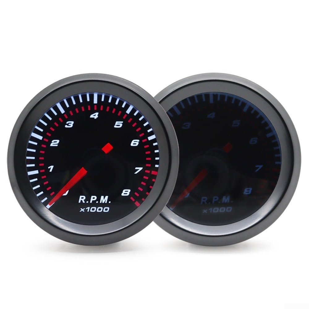 Contagiri elettrico 52 mm gamma 0-8000 giri/min con retroilluminazione a LED per motore diesel a 1-8 cilindri, kit da 12 V