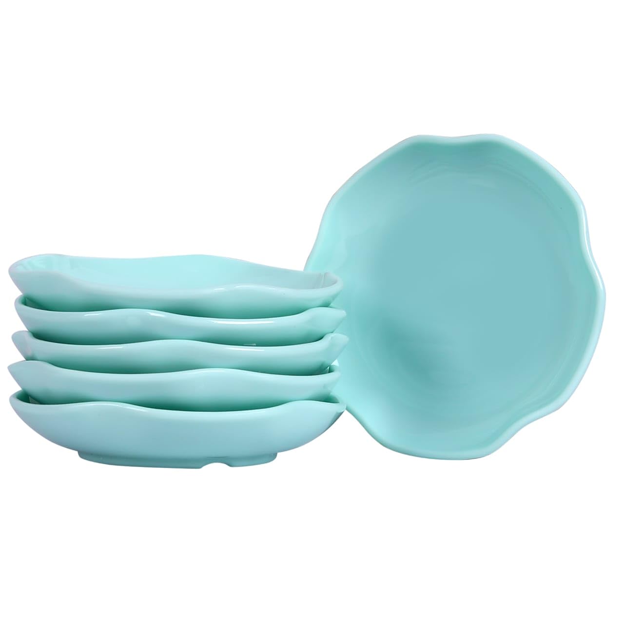 Polypropylene Cut Chaat Plate and BowlSet of 4 – 5.5 Inch Flower Shaped Microwave Safe Serving Plates for Hot & Cold Snacks – Unbreakable, BPA-Free, Dishwasher Safe (Blue)