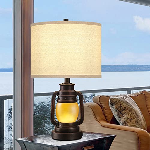 Aidenoey Lantern Table Lamp Set Of 2 With Nightlight Usb Ac Power Outlet Dark Bronze Linen Fabric Hardback Shade Home Decor For Living Room Bedroom House Bedside Nightstand Home Office Family #TOP5