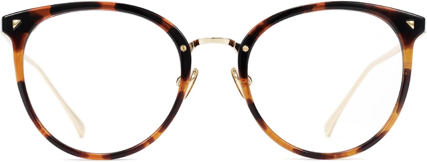 TIJN Round Blue Light Glasses for Woman Men, Retro Acetate Cat Eye Rim Frame Glasses for Gaming Computer Screen, Maaike