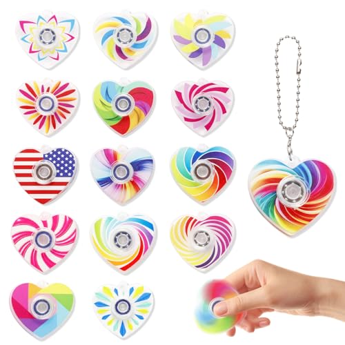 Heart Fidget Spinner Party Favors 30 Pack 2-in-1 Sensory Rotating Pendant Toys Stress Reducer for Kids and Adults Autism Anxiety Relief Classroom Rewards