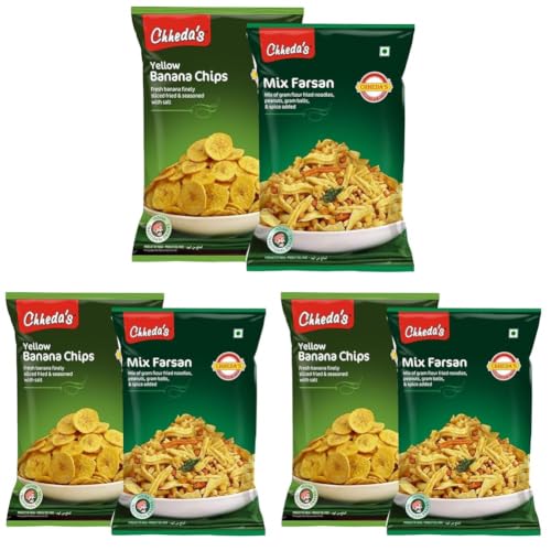 Image of Chheda's - Yellow Banana Chips (350Gm) and Mix Farshan (300 Gm) | Banana Wafers | Indian Namkeen | Tasty Snacks | Ready to Eat - Combo Pack (Pack of 3)