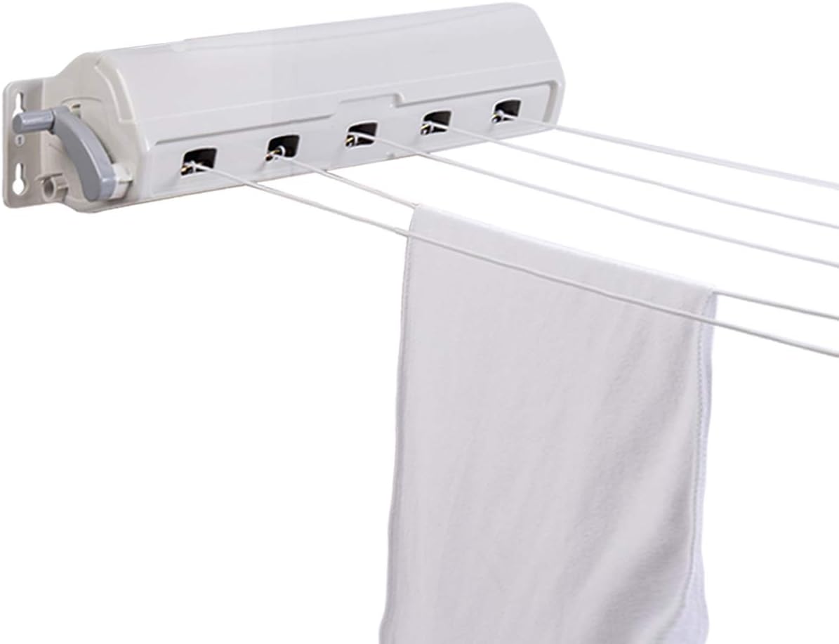 Retractable Clothesline 5-Line Dryer for Indoor or Outdoor Use, Wall Mounted Hang Wet or Dry Laundry