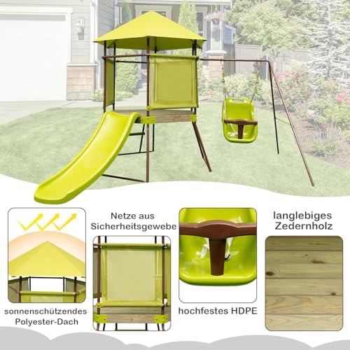 COSTWAY Spielturm, Klettergerüst mit Schaukel, Rutsche und Leiter, Outdoor Kinder Kletterturm, Kinderspielplatz für Garten
