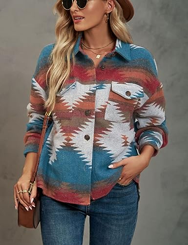 Chevara Women’s Vintage Ethnic Aztec Jacket Long Sleeve Button Up Woolen Shacket Western Jackets2