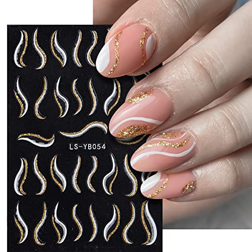 9 Sheets French Tip Nail Art Stickers 3D Self-Adhesive Silver Gold Glitter Nail Stickers Decals French Tip Lines Waves French Design Nail Art Supplies For Women Girls Acrylic Nails Salon Decorations #TOP4
