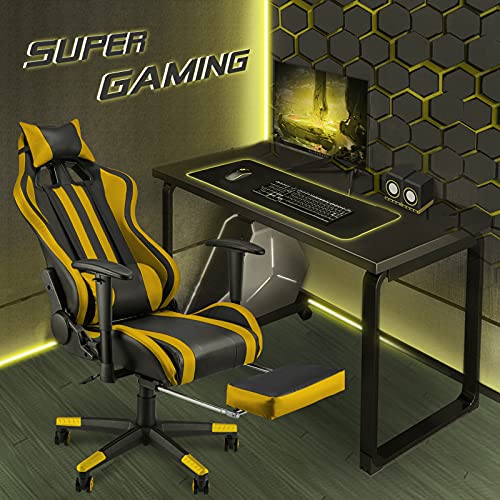 Soontrans-Silla-Gamer-Ergonomica-Silla-Gaming-con-Reposapies-Reposacabeza-y-Cojin-Lumbar-Reposabrazos-Ajustable-Mecanismo-de-Inclinacion-Carga-maxima-de-150-kg-Amarillo