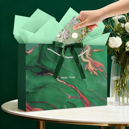 Image of JMANNI Gift Bags, Valentines Gift Bags with Ribbon, Portable Paper Gift Bag, Marble Pattern, for Any Occasion, Including Valentines Day Baby Shower Birthday Party Wedding Mothers Day(LP11-DLS01-L