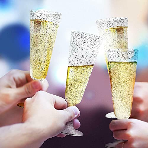 Miniatura 6 de Latern 50 Piezas Brillo Plateado Copas De Champán, 150ml Copas De Champán De Plástico Copas De Vino De Fiesta Con Tallo Reutilizables Para Fiestas De Aniversario Bodas Jardín 5,5 X 16,5cm