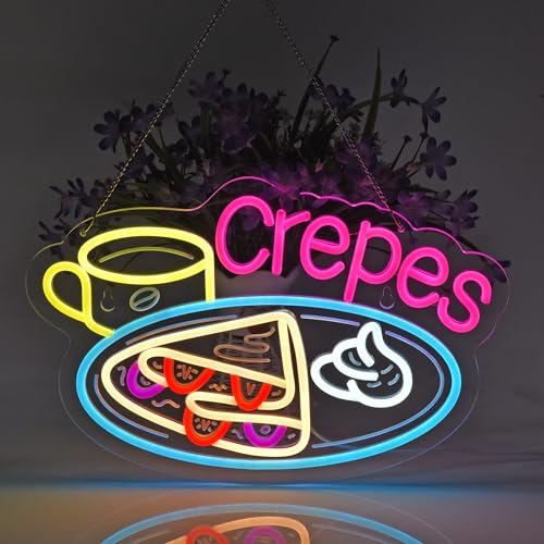 Image of Crepes Neon Sign, Neon Lights Hanging Wall Art Decoration for Business Restaurant Shop Store House Bar Cafe Party Home Decor, USB Powered Ultra Bright Dimmable,16.14x10.63inches