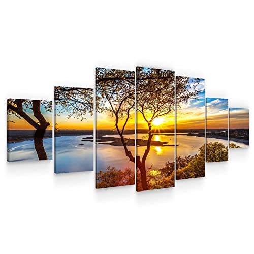 Startonight Huge Canvas Wall Art - Sunrise On The Lake Large Framed Set Of 7 40" X 95" #TOP6