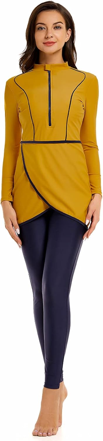 Vrouwen Moslim Badmode Lange Mouw Islamitische Burkini Volledige Cover Hijab Bescheiden Badpak 3 Stuks Beachwear Badpak,Grijs,4XL Vrouwen Moslim Badmode Lange Mouw Islamitische Burkini Volledige Cover Hijab Bescheiden Badpak 3 Stuks Beachwear Badpak,Grijs,4XL