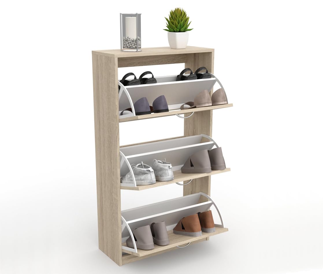 DORMIDAN- Zapatero 3 puertas, mueble armario, gran capacidad (Roble)