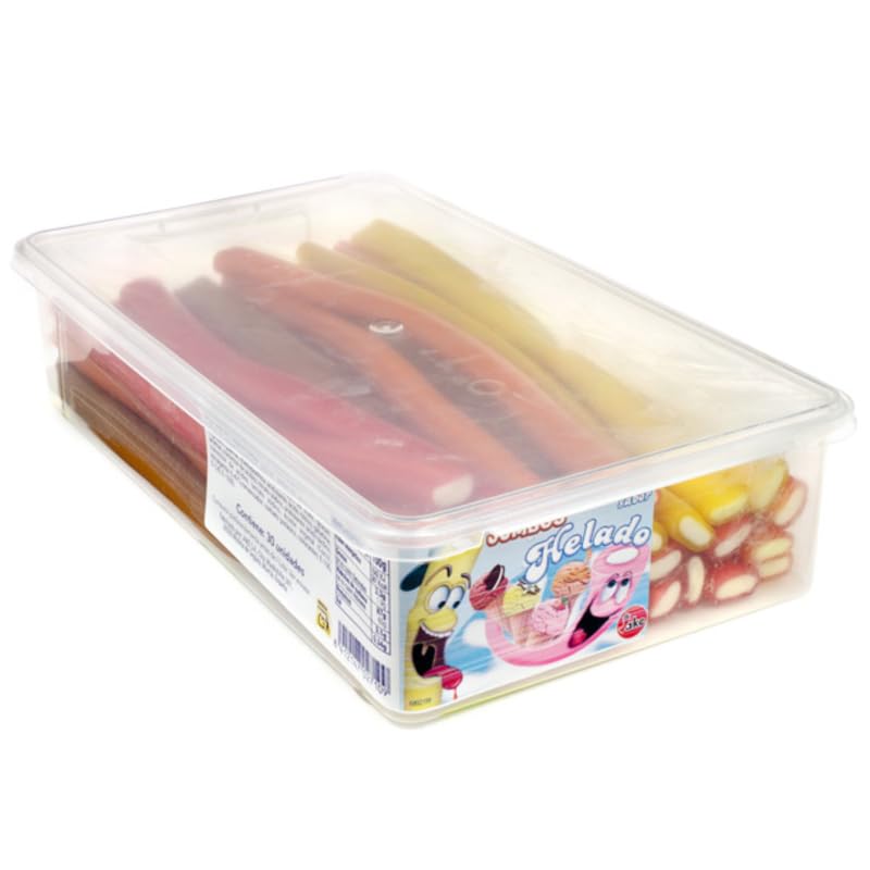 Regaliz Jumbo – Pack de 30 Unidades | Chuches Gigantes Sabor Helado, Uva Pica o Cereza-Cola | 2 Sabores Aptos para Dieta Halal| Golosinas con Relleno Cremoso (Helados)
