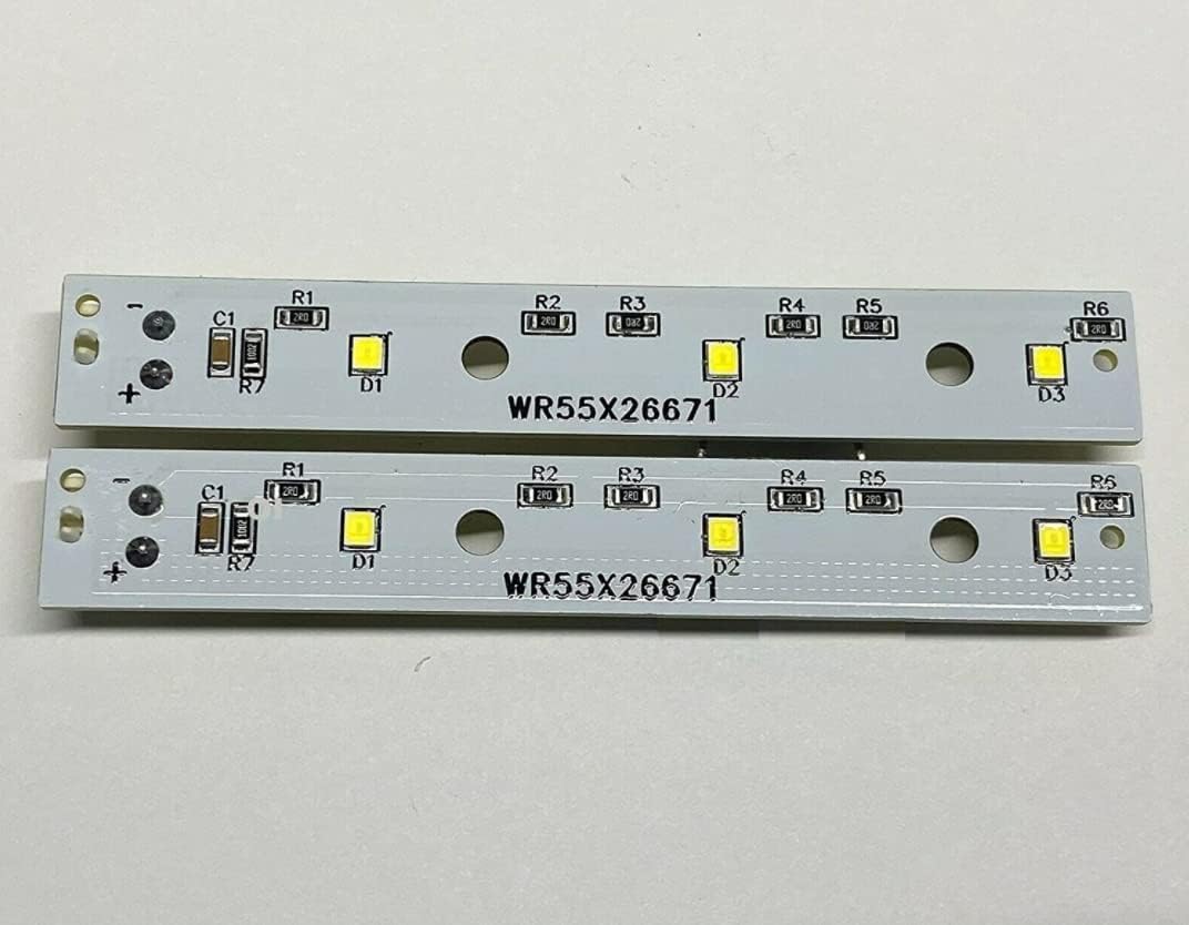Two Mintu WR55X26671 LED light boards, side-by-side, showing the circuit board layout with LED lights and resistors.