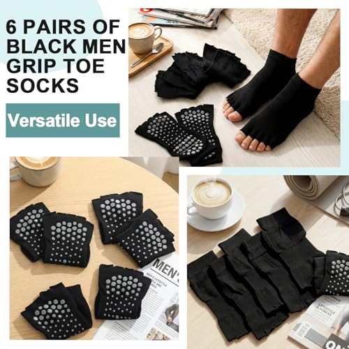 Image of 6 Pairs Toeless Grip Socks for Men Non Slip Open Toe Yoga Socks with Grips Ballerina Pilates Gifts Dance Recital Gifts for Ballet Dance Barefoot Workout