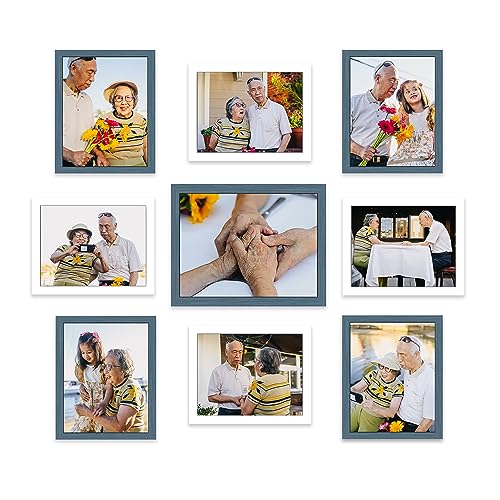 Image of Art Street Large Collage Wall Photo Frame Individual Picture Frame Set For Living Room, Decorative Wall Hanging Home Decor - Set Of 9 (6x8, 8x10 Inch, White-Blue)