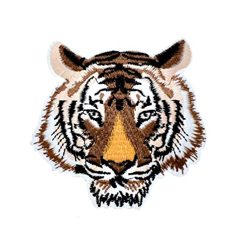 Patch tigre, savane, fauve, jungle écusson brodé thermocollant, customisation vêtements et accessoires 9 cm x 8,7 cm (Marron) Cover
