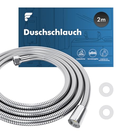 shinfly Duschschlauch 2m aus Edelstahl,universeller G1/2 Brauseschlauch für Bad & Dusche,verdrehsicher, auslaufsicher & knickfest,in Chrom