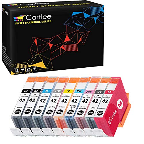 Cartlee Set of 9 Compatible High Yield Ink Cartridges Replacement for Canon CLI-42 PIXMA PRO-100 Pro100 100 100S CLI 42 (2 Black, 1 Cyan, 1 Magenta, 1 Yellow, 1 PC, 1 Photo M, 1 Gray, 1 Light Gray)