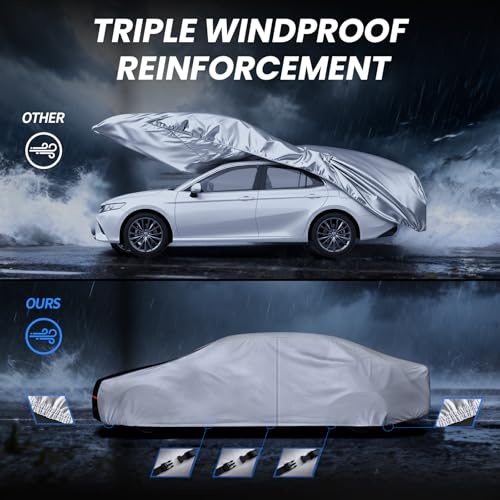 Image of Coupe Car Cover Waterproof All Weather, 10 Layers Outdoor Car Covers for Muscle Car - Sun & Rain Protector Full Exterior Covers. Custom Fit Ford Mustang, Shelby Camaro, etc C4(Gift Towel /Storage Bag)