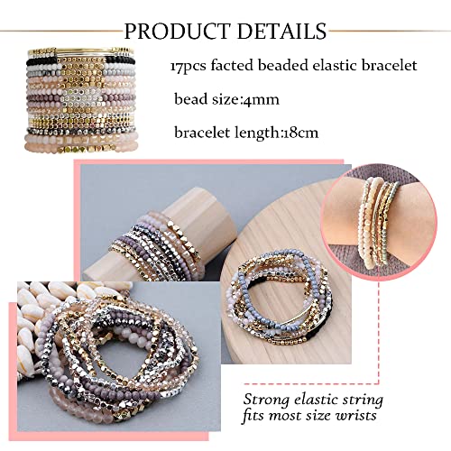 SAMOCO 17Pcs Boho Beaded Bracelets for Women Colorful Stackable Sparkly Crystal Beads Bracelets Multi-Layer Versatile Statement Bracelets Stretch Cuff Jewelry Gifts4