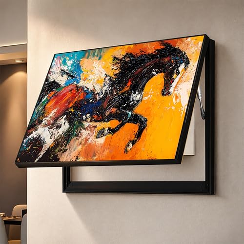 Image of Electric MCB Box Cover Frame With Hydraulic Decorative Painting White 7 Running Horse Painting Electrical Panel box Cover, Switch Box Frame Will Fit Max 10x14 inch Switch Board, Outer Size 13X17 Inch