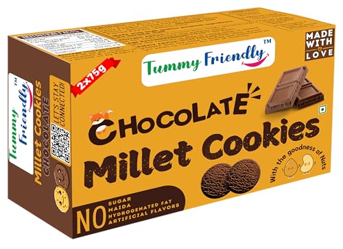 Image of Tummy Friendly Chocolate Millet Cookies for Kids Adults. Millet Biscuits, Ragi and Jaggery. Healthy Snacks for Kids Babies 1 Year Old. Chocolate Cookies Biscuit. Gift the Best Healthy Biscuits for Kids - 75 grams, 1 Pack (2 Packs, 2, gram)