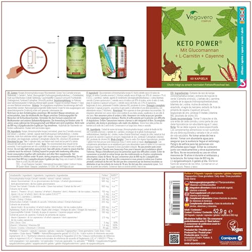 Vegavero Keto Diet Supplement | with Glucomannan, Apple Cider Vinegar, Cayenne Pepper, Chromium Picolinate & Choline Bitartrate | 60 Keto-Capsules | NO Additives | Vegan - Image 3