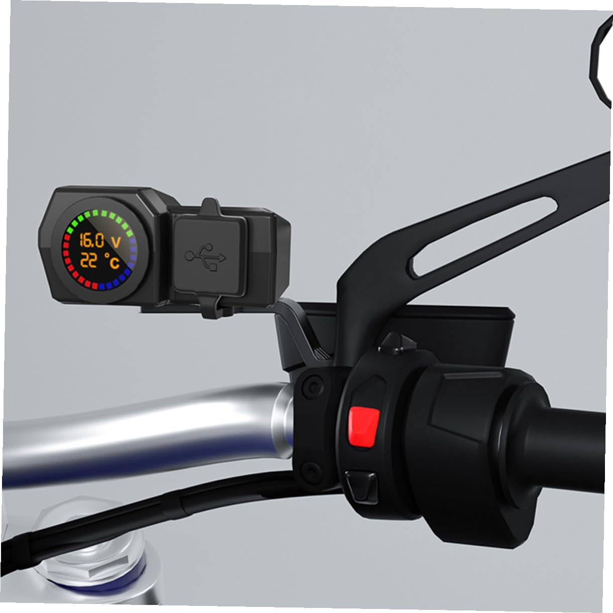 STOBAZA Motorrad Ladegerät mit Dualem USB Anschluss und Typ-c Digitales Voltmeter und Thermometer 70cm Stromkabel Schwarz aus Abs und Kupfer Kompatibel mit Motorrad und Autobatterie