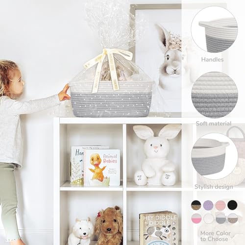 Image of CHICVITA Large Rope Gift Basket Empty with Bags & Ribbon to Fill, Grey