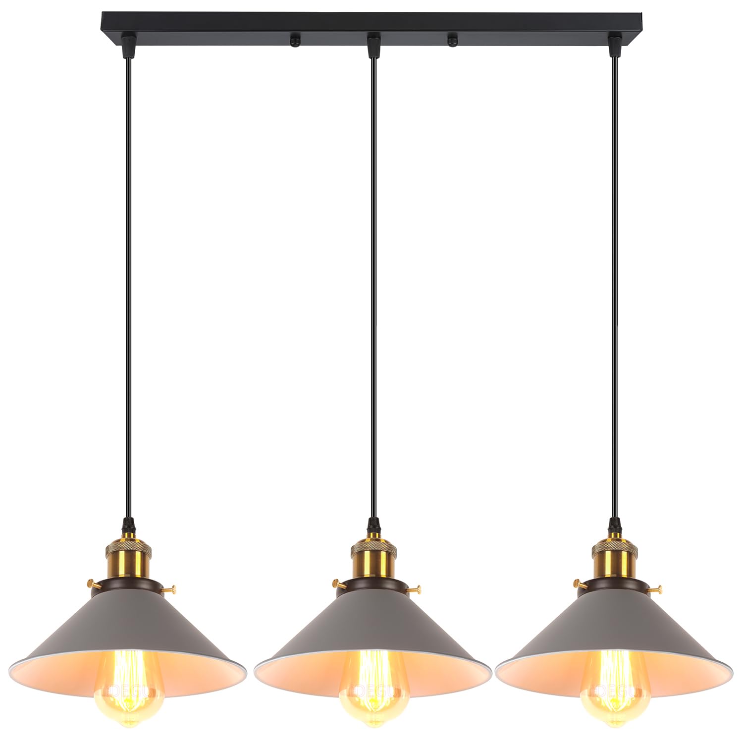 iDEGU 3 Luci Lampada a Sospensione Retrò, Vintage Lampadario a Sospensione in Stile Edison Attacco E27 Plafoniera Moderna Lampade da Soffitto per Cucina Caffè Bar Sala da Pranzo, 22cm, Grigio