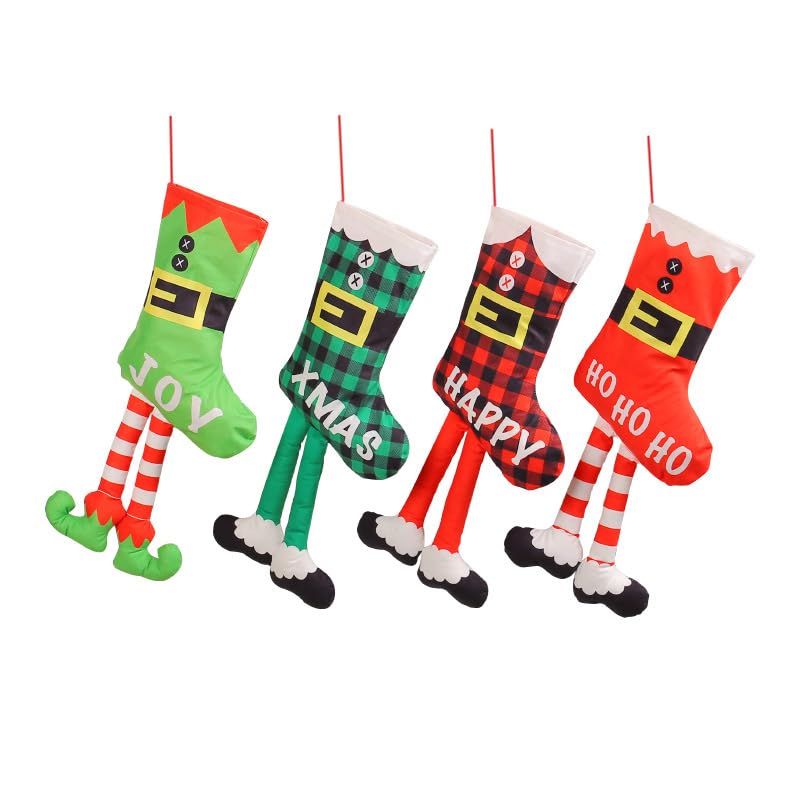 BaokaiChristmas Decorations Stocking, Long Legs Christmas Socks, Large Design Personalized Stockings, Xmax Christmas Tree Hanging Ornament for Stove Cabinet Decoration Christmas Stockings Set of 4