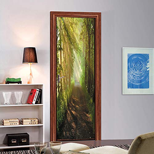 CUGBO Door Wallpaper Murals 3D Forest Scene Door Wall Stcikers Self Adhesive Vinyl Removable Art Door Decals for Home Decoration