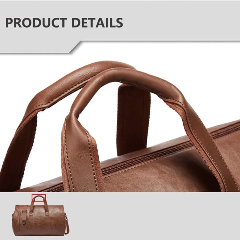 JSEIAJB Leather Duffle Bag Adjustable Strap Shoulder Handbag Waterproof Extra Large Weekender Bag with Shoes Compartment4