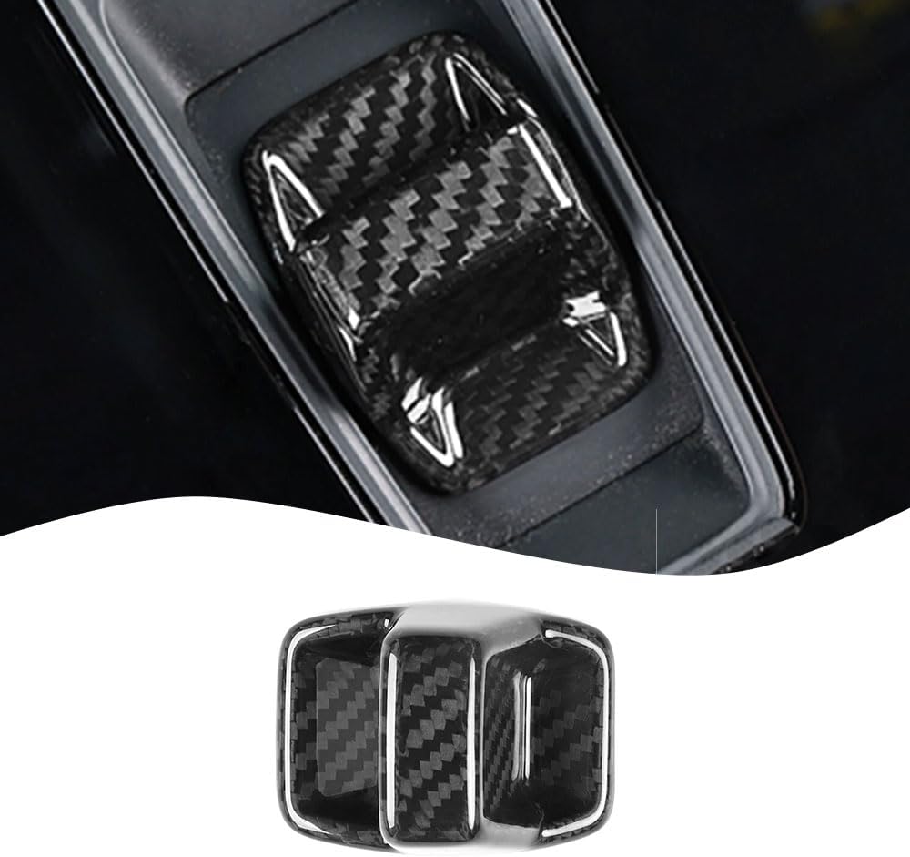 Car Center Console Gear Shift Knob Decorative Cover, Suitable for 2021 Audi A3 A3l Car Interior Accessories, Dry Carbon Fiber Luxury Panel Protective Cover (Black Carbon)